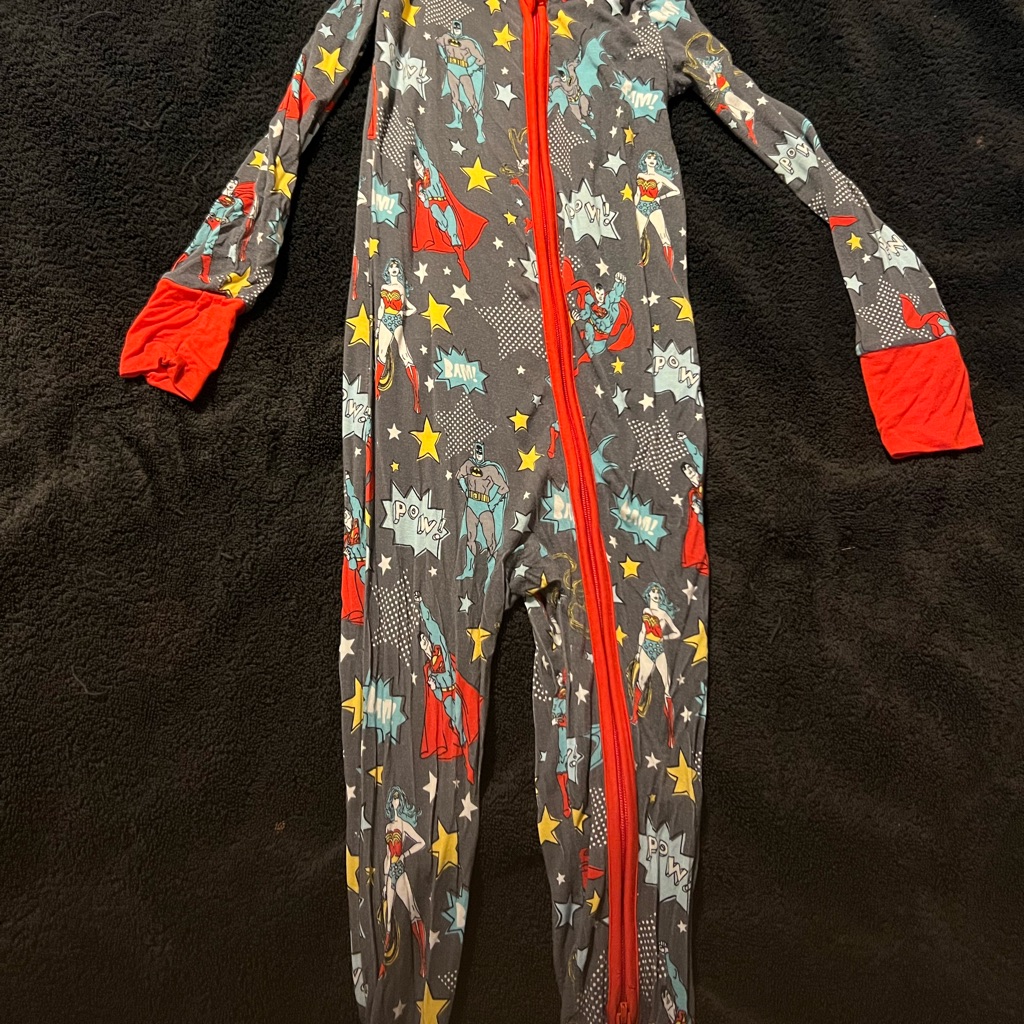 Little Sleepies Superhero Kids Footie - Gray, Red, And Yellow